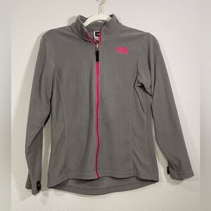 North Face Jacket Fleece Coat Gray Pink Zipper Zip Up Warm Youth Girl Size 14/16